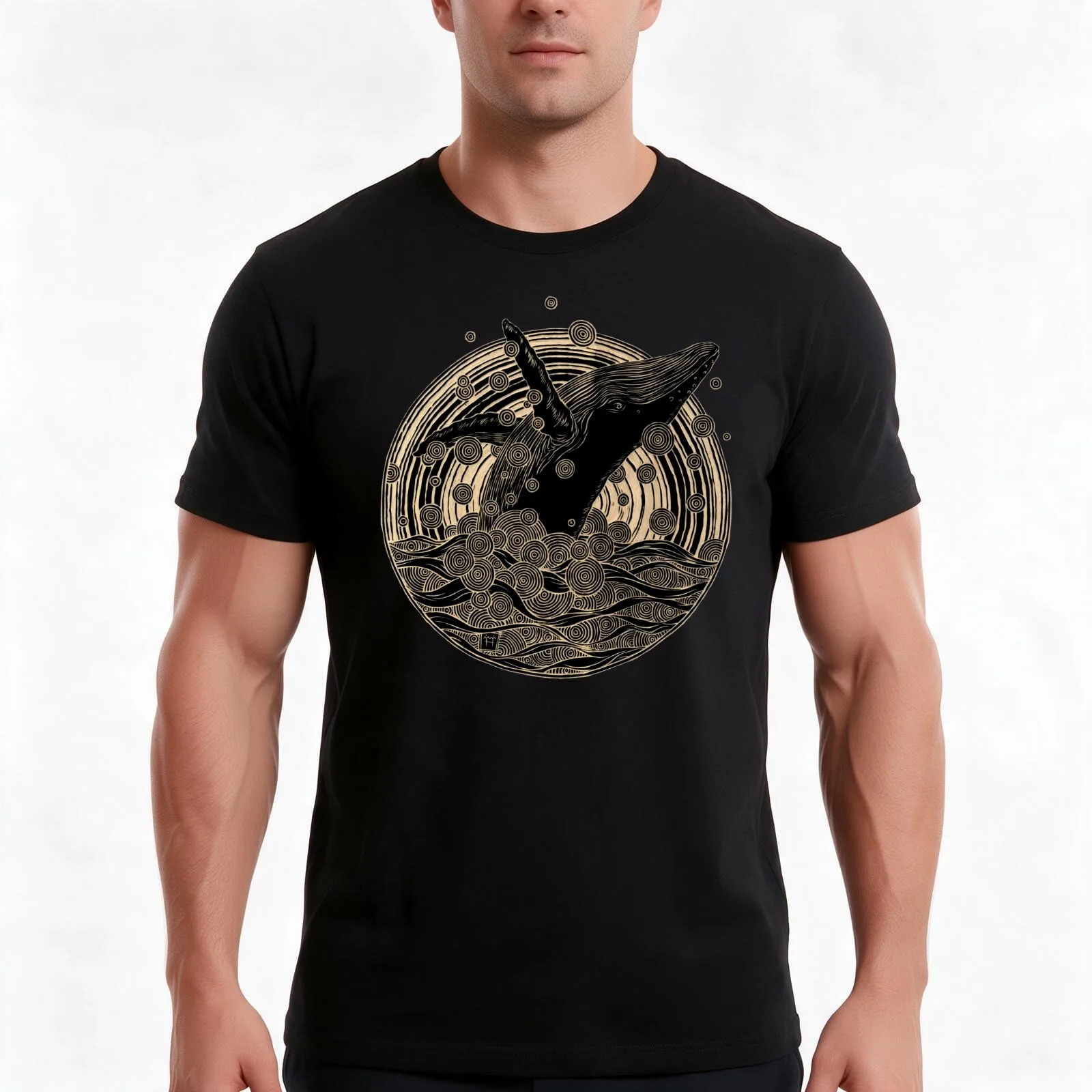 Breaching Whale T-Shirt, Summer Casual Cotton Tee, Oversized Streetwear Tops, Vintage Graphic Print, Loose Fit Short Sleeve