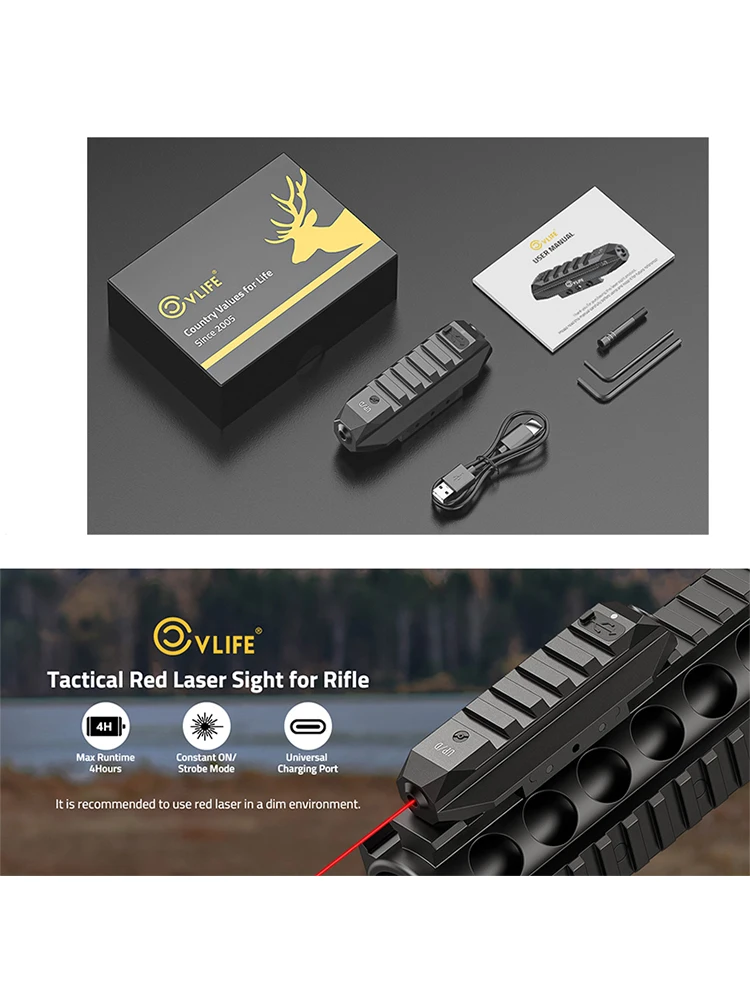 

CVLIFE Red Laser Sight for Rifle Low Profile Tactical Rechargeable Picatinny Laser Sighting with Strobe Mode for Picatinny Rail