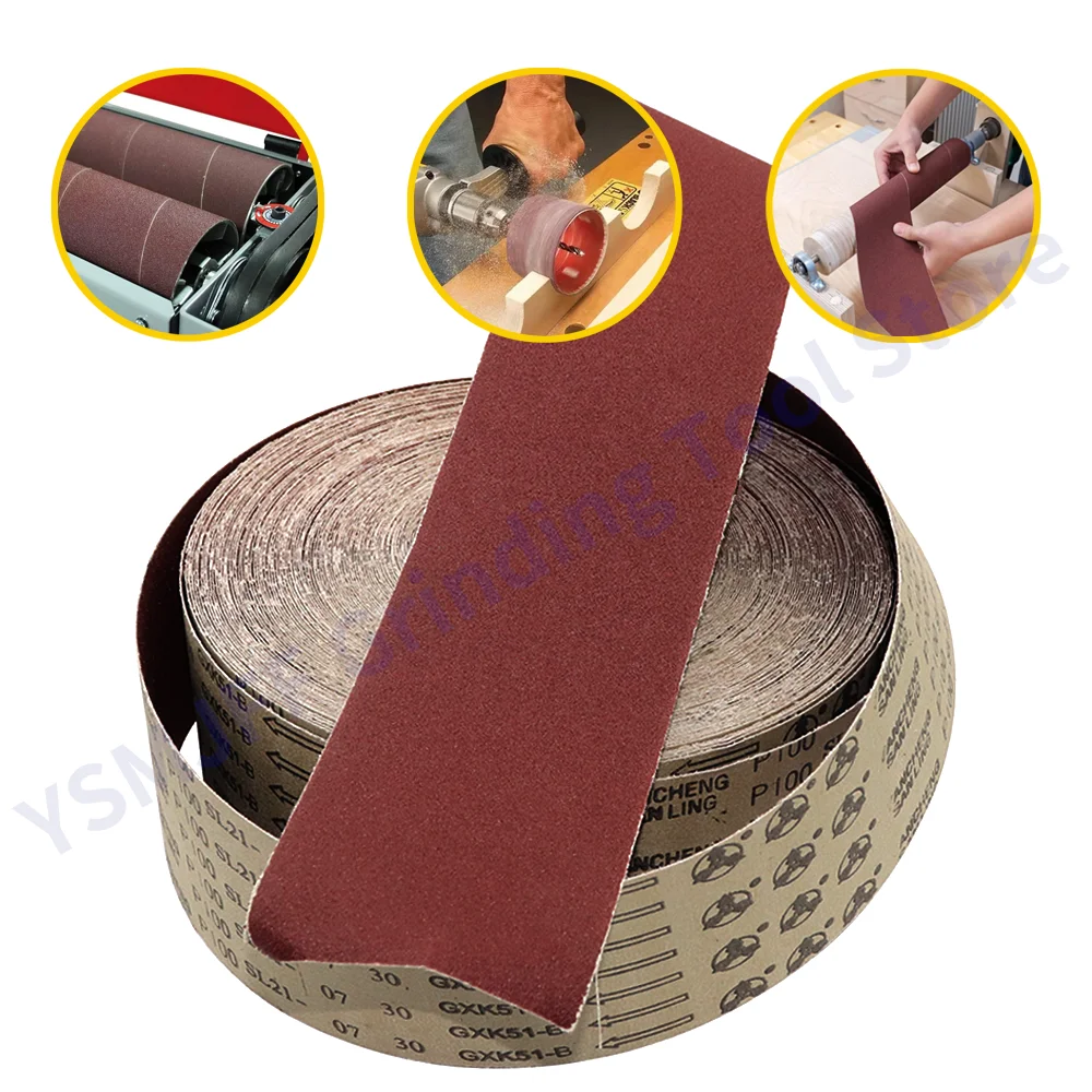 5M 4 Inch 100mm Wide Sandpaper Roll 60-800 Grits Aluminium Oxide Abrasive Hard Cloth Backing Emery Cloth Roll for Drum Sanders