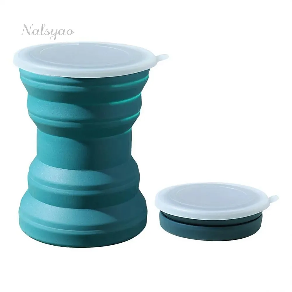 Portable Silicone Foldable Cup With Lanyard Heat Resistant Collapsible Travel Mug Lid Folding Storage Cup For Hot Water