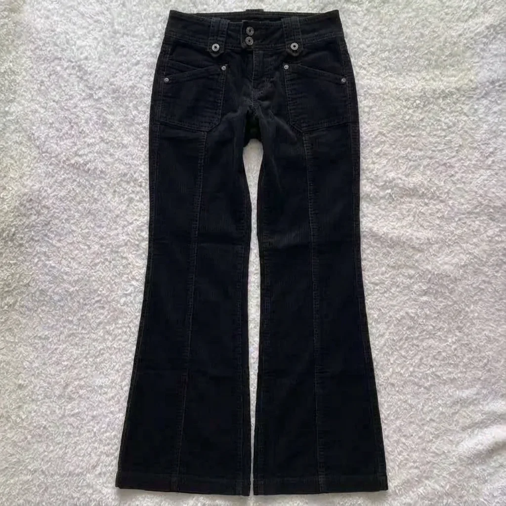 

Y2K Retro Brown Button Fashion Streetwear American Wide Leg Flare Low Waist Multi Pocket Gothic Hot Girl Casual Sexy Slim Jeans