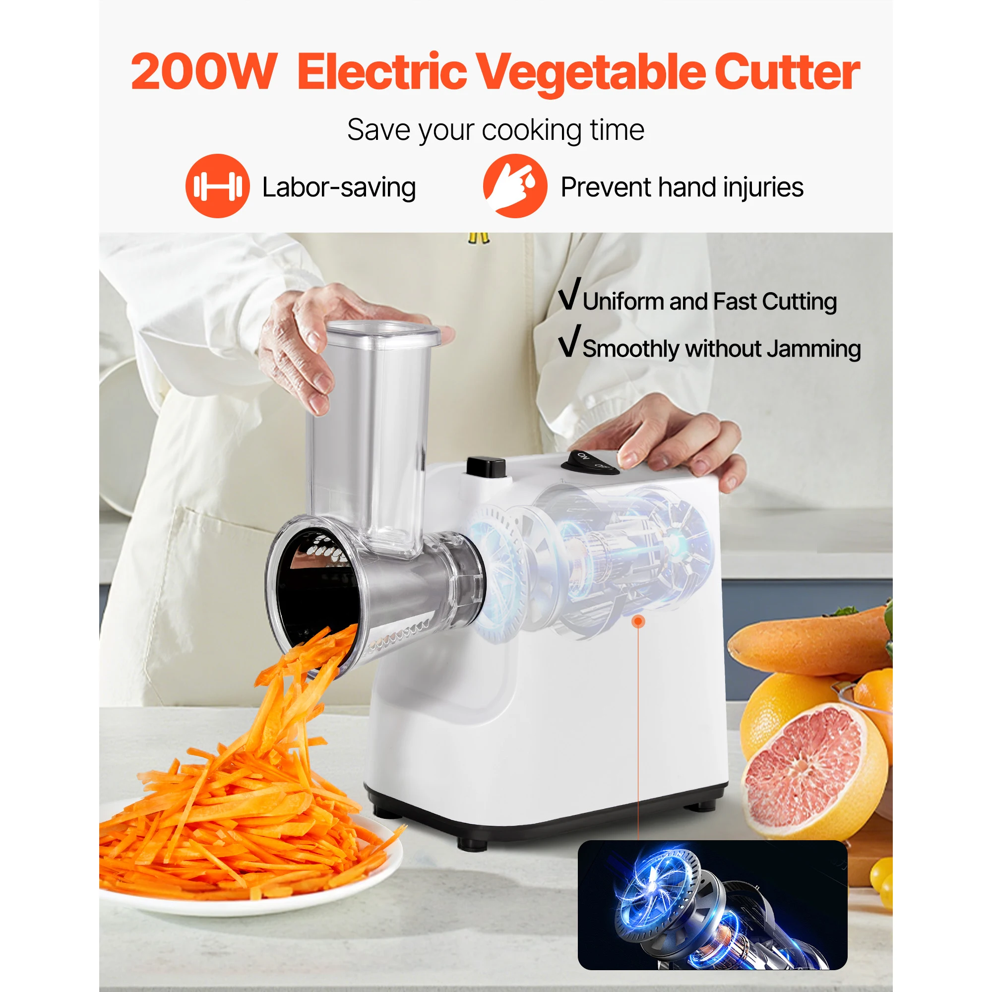 SucceBuy Electric Cheese Grater Salad Maker 200W Salad Shooter with 5 Attachments Stainless Steel Cutter for Vegetables Cheeses view 2