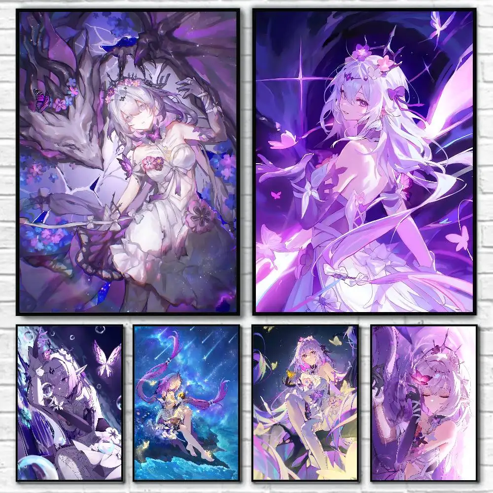 Game Anime Honkai Star Rail Castorice Posters Fancy Wall Sticker for Living Room Bar Decoration Wall Decor