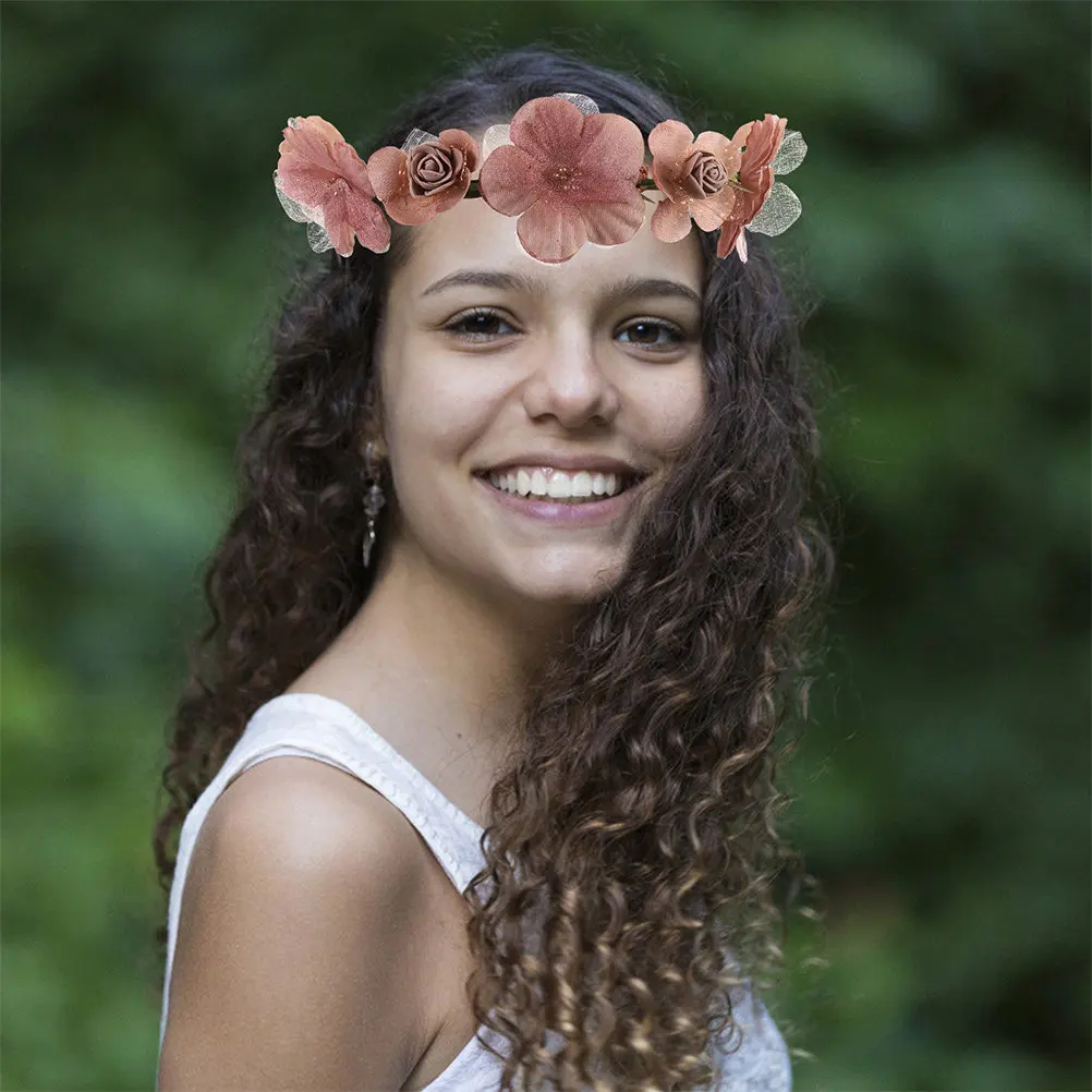 

Bohemian Floral Wreath Headband Bridesmaids Bridal Ribbon Flower Crown Wedding Hair Accessories Festival Ceremony