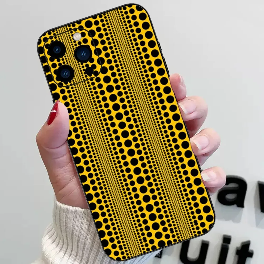 Y-Yayoi K-Kusama Art Phone Case For iPhone 15 14 13 12 11 Pro Max mini XS XR X 8 Plus SE Black Cover