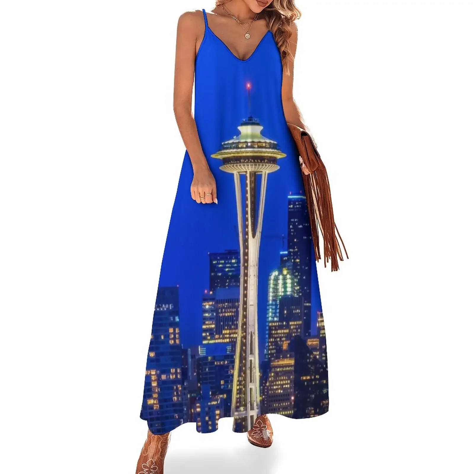 

Famous Space Needle in Seattle at sunset Sleeveless Dress women's summer clothing 2025 luxury dresses luxury woman party dress