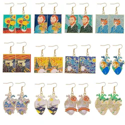New Starry Night Sunflower Earrings Van Gogh Butterfly Ocean Pattern Dropping Oil Earring Jewelry for Women Gifts
