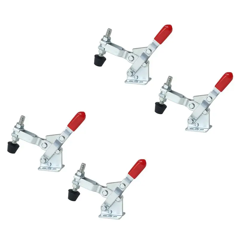 ABSE-4PCS Vertical Quick-Release Toggle Clamp 102B - 220 Ibs Holding Capacity W Rubber Pressure Tip Easy To Use Silver