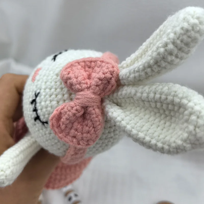 Crochet Bunny Baby Teether kawaii Kintted Stuffed Animal Toy Beech Wood Newborn Teether Ring Pacifier Clip Baby Amigurumis Doll