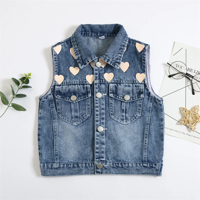 Girl\'s trendy denim vest for small and medium-sized children in spring and autumn, wearing Korean version baby tank top for girl