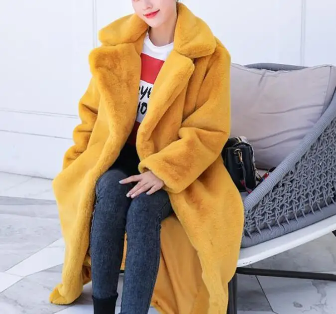 Winter Dames Hoge kwaliteit namaakbontjas Lange bontjas Losse reversjas Dikke warme vrouwelijke pluche jassen