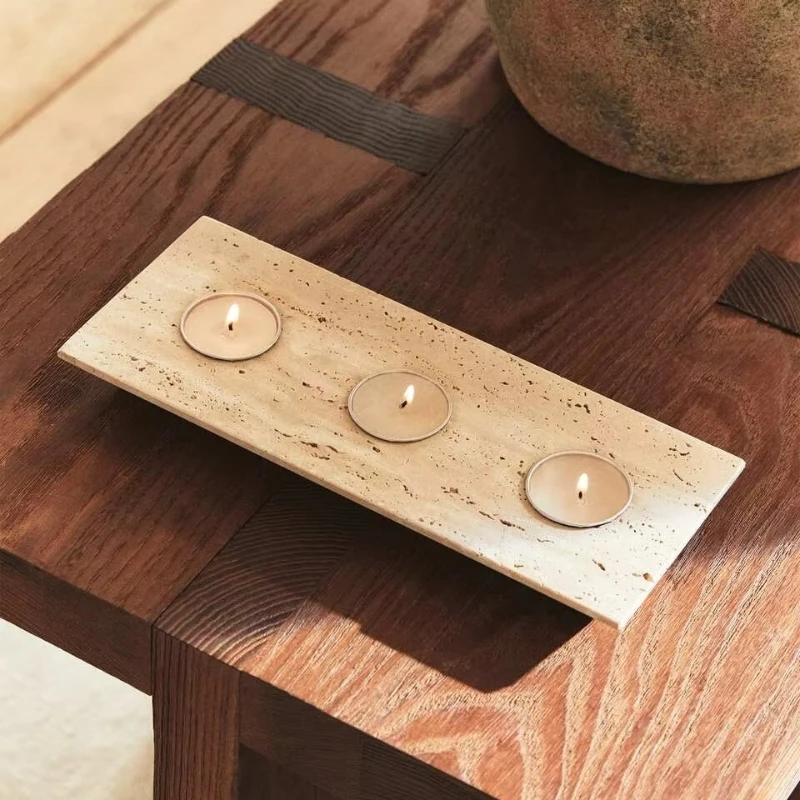 Natural travertine tea lamp candle holder Wabi-sabi style 3-hole home decoration with tea fragrance