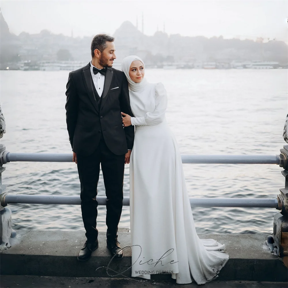 QICHE Bescheiden Lange Mouw Moslim A-lijn Trouwjurken Voor Vrouwen 2026 Plooi Civiele Party Gown Vestidos De Novia Aangepaste