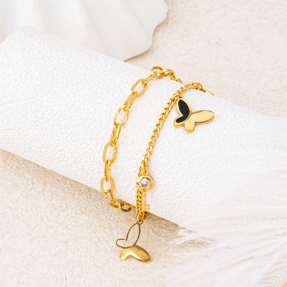 Charm-Armband Dubai Vergoldeter Edelstahl Schwarze Emaille Ineinandergreifende Kette Stern-Motiv Glücksbringer Schmuck-Accessoires 5-teiliges Set – Detail 19