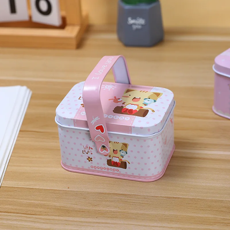 2pc Wrought Iron Storage Box. Portable Tin Box Cookie and Wedding Candy Storage Box. Cartoon Souvenir Picnic Box