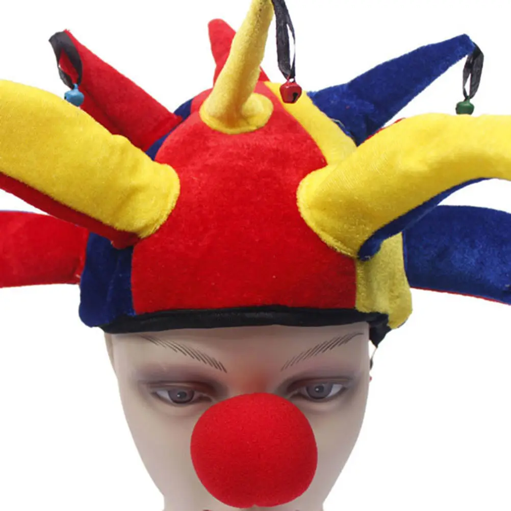 3Pcs Clown Outfit Multi-Colored Breathable Suit for Cosplay Party Clown Hat Sponge Nose Cosplay Party Dress Costume