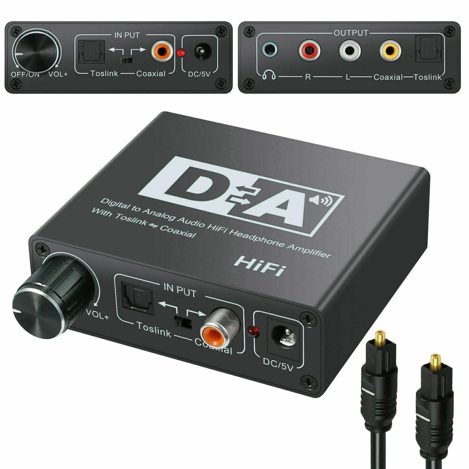 192KHz Digital Optical Coaxial Toslink to Analog 3.5mm Audio Hifi Converter with Spdif