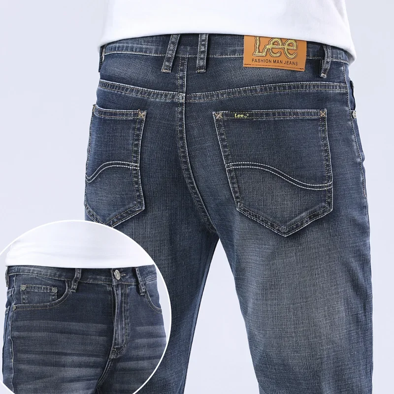 جينز رجالي فضفاض غير رسمي بسيط سروال طويل مرن للأعمال صيف 2025 ساق مستقيمة متعددة الاستخدامات مريح في منتصف الشباب للبالغين