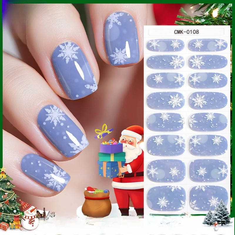 1 hoja de envolturas de uñas de Gel de Navidad UV sin hornear, diseños de hojas de flores, pegatinas adhesivas para uñas de invierno de Año Nuevo, calcomanías de decoración