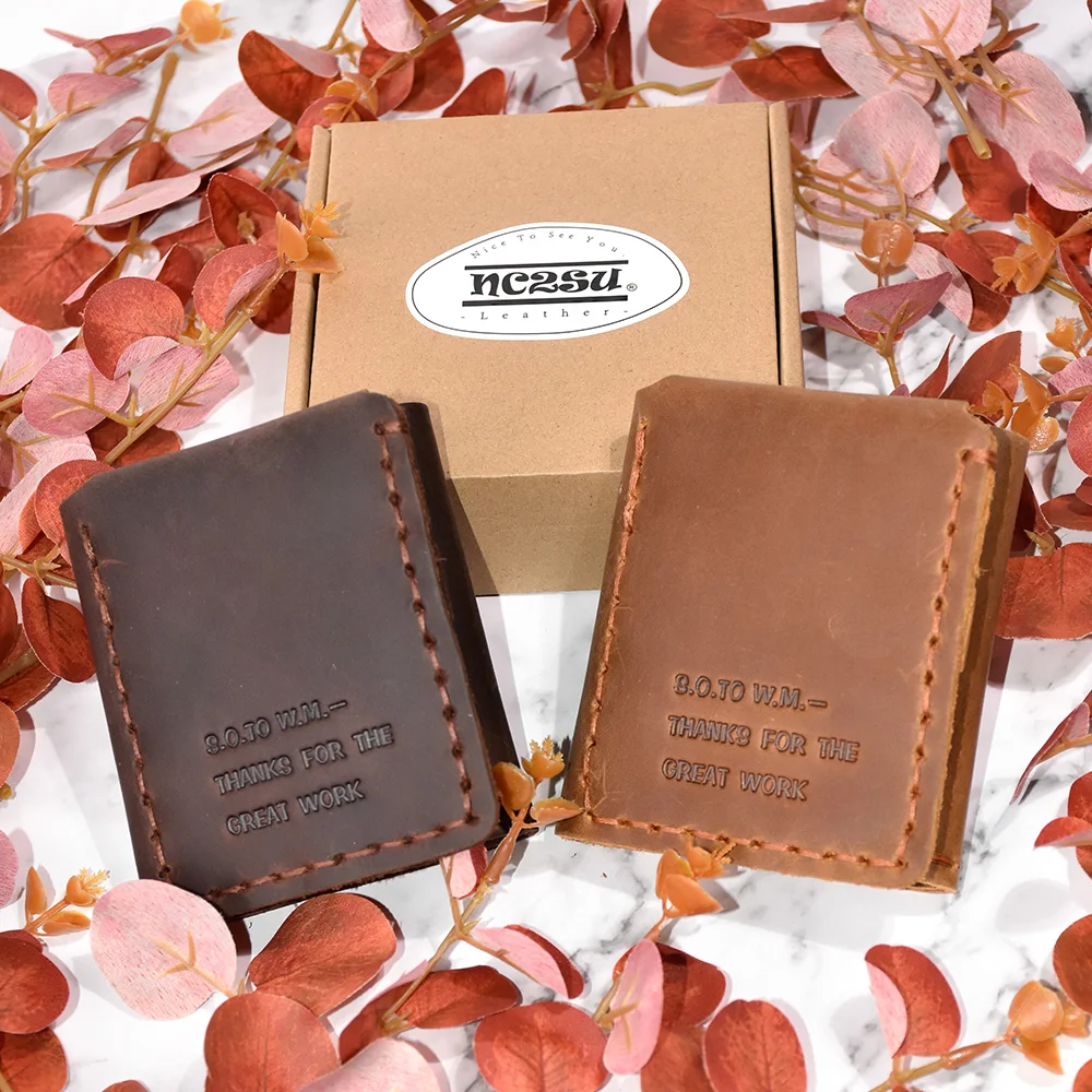 Vintage Genuine Leather Wallet Men‘s Handmade Crazy Horse Leather Purse Personality Retro Short Wallet