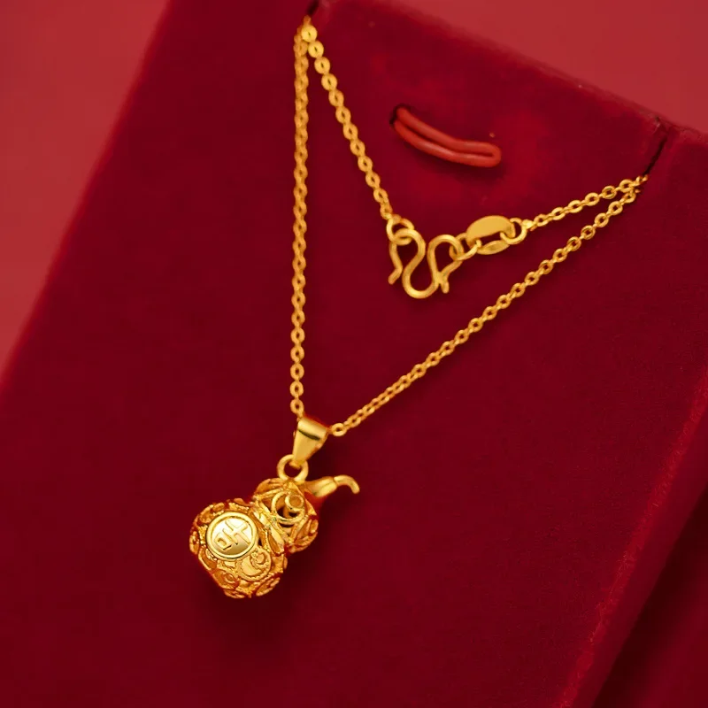 

9999 Real Gold 24K Gourd Necklace Clavicle Chain Women's Gold Hollow Daji Gourd Pendant