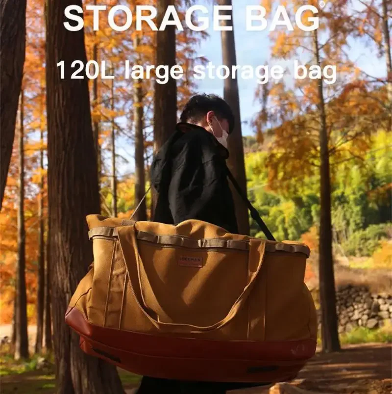 

120L Outdoor Camping Storage Bag Large Capacity Canvas Polyester Waterproof Wear-resistant Cookware Picnic Camping Handbag