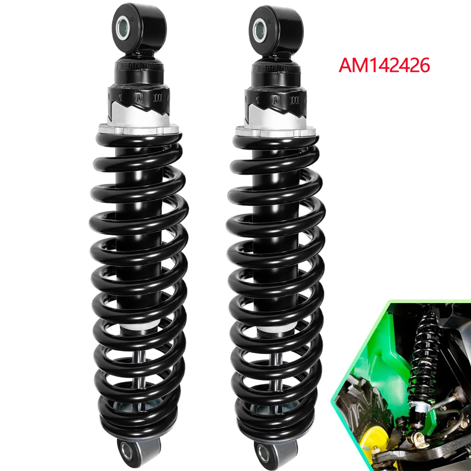 

Front Coil-over Shock Absorbers For XUV Gator XUV625i, XUV825i, XUV855D, XUV825M, XUV825E, XUV855M, XUV855E. Replaces AM142426