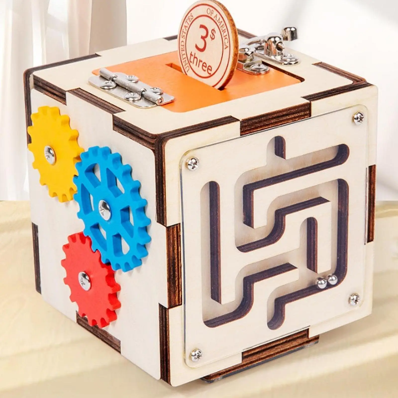 Wooden Activity Cube Learning Toy Skills Toy for First Birthday Gift