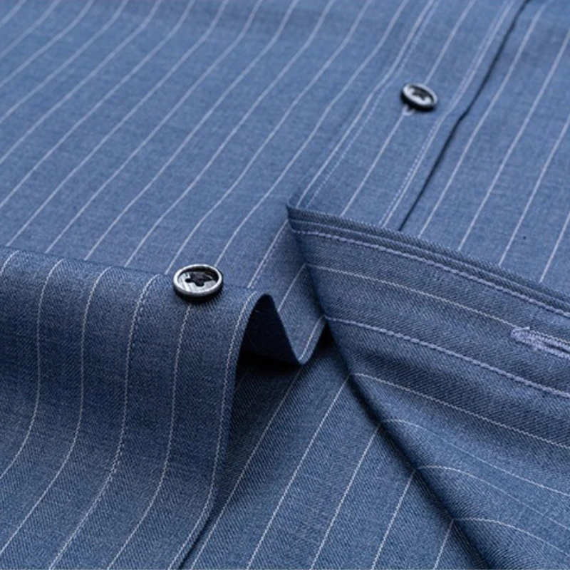 5XL New Classic Plaid Stripe Shirts Men Long Sleeve New Fabrics Wool Modal Soft Cozy Anti-wrinkle Men Shirt Long Sleeve Slim Fit