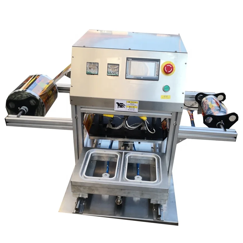 

Automatic Table Top Tray Sealer Food Tray Sealing Machine Food Packing Food Product Disposable Plastic Tray Packaging Machine