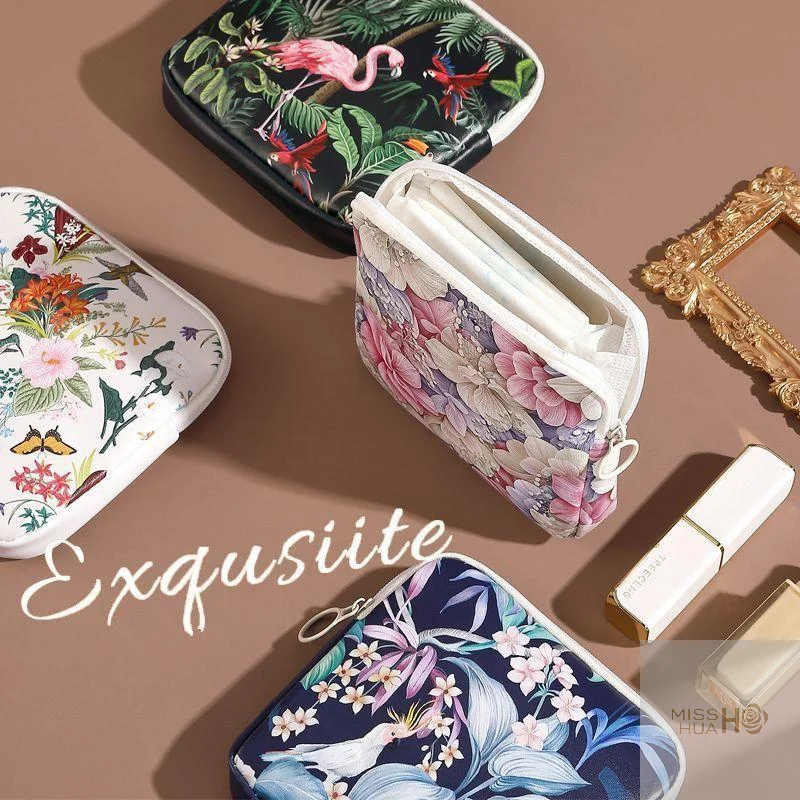 HUA HUA Creative PVC Sanitary Pads Bag Fashion Floral Print Large Capacity Multipurpose Coin Purse Portable Cosmetic Storage Bag