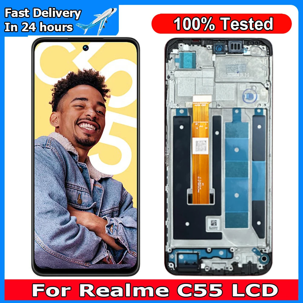 Screen With Frame For Realme C55 RMX3710 LCD Display Touch  Pantalla Digiziter Assembly Screen Replacement For Realme C55 LCD