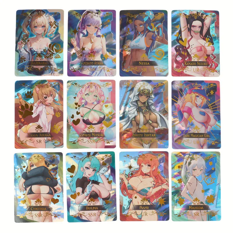 55Pcs Goddess Story Card Holographic Golden Letter All Shiny Anime Sexy Swimwear Girl Collection Card Ayaka Nezuko Magician Girl