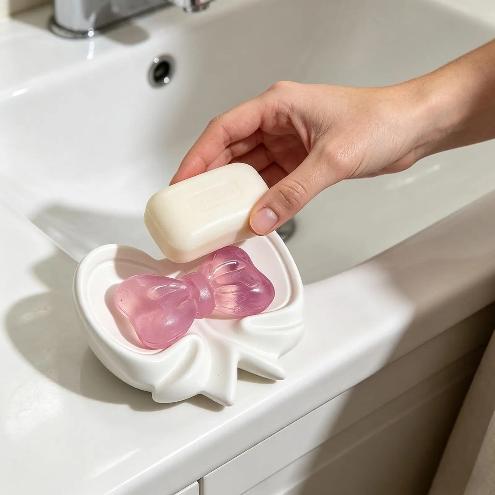 

Керамическая подставка для мыла в форме банта, эстетичный органайзер для мыла для ванной комнаты, кухонной столешницы, душа, ванны, для дома, фермерского дома, отеля