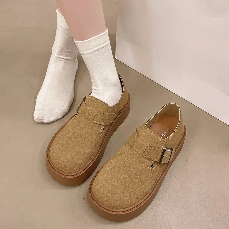 2024 Autumn Women Flat Platform Shoes Retro Casual Loafers Woman New All-match Suede Fur Chunky Shoes Zapatos De Mujer Moccasin