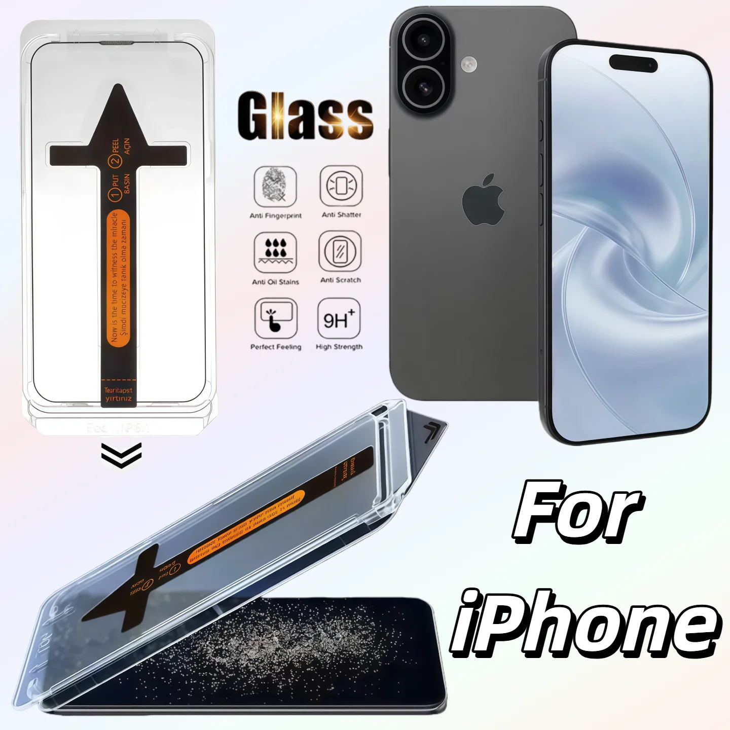 

1pcs iPhone 17 16 15 14 13 XS XR Pro Max Tempered Glass Screen Protector Anti-Scratch Protective Film Easy Install