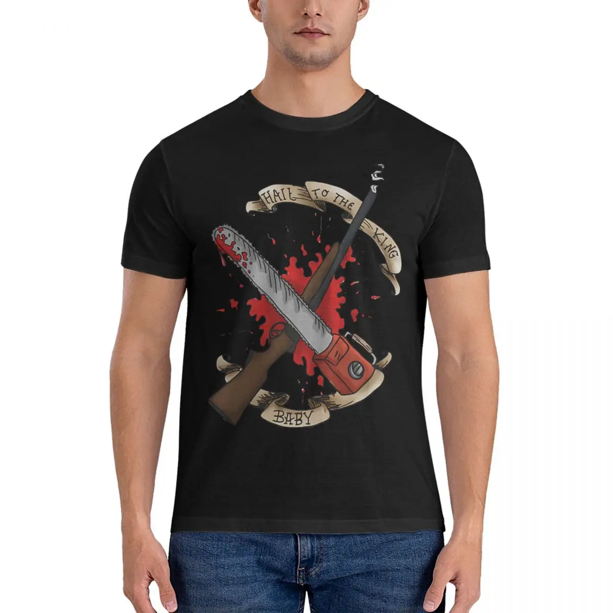 Men's T-Shirts Knife Casual 100% Cotton Tee Shirt Short Sleeve Evil Dead T Shirt Crewneck Clothes Classic