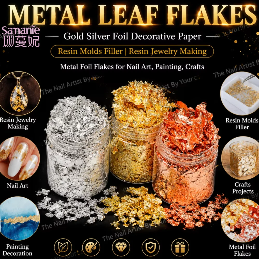 Láminas de Papel Decorativas Doradas y Plateadas, Rellenos para Moldes de Resina, Creación de Joyería de Resina, Hojuelas Metálicas para Arte de Uñas, Pintura y Manualidades