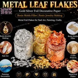 Golden Silvery Foil Decorative Paper Resin Mold Fillings Resin Jewelry Making Metallic Foil Flakes For Nail Art, Painting, Craft