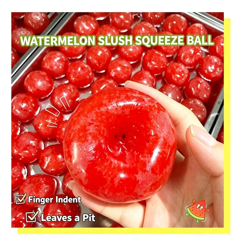 Soft Watermelon Slush Squeeze Ball DIY Handmade Squishy Toy Squeeze Ball Make Crunchy Sound Relaxing Fidget Stress Toy