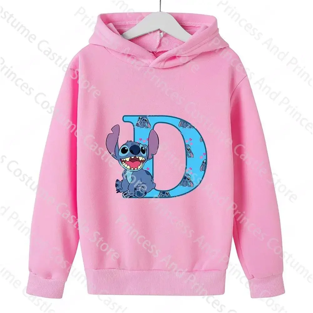 Children Hoodies Stitch Letter ABCD Kawaii Fashion Pullover Sweatshirt Anime Manga Cartoons Girls Boy Kids Casual Clothes Tops