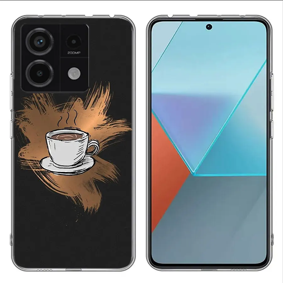 Coffee Wine Cup Clear Phone Case For Xiaomi Redmi 12 12C 10 10A 10C 9 9A 9C 9T Note 13 12 Pro + 12S TPU 8 8A 7 7A Pattern Soft F