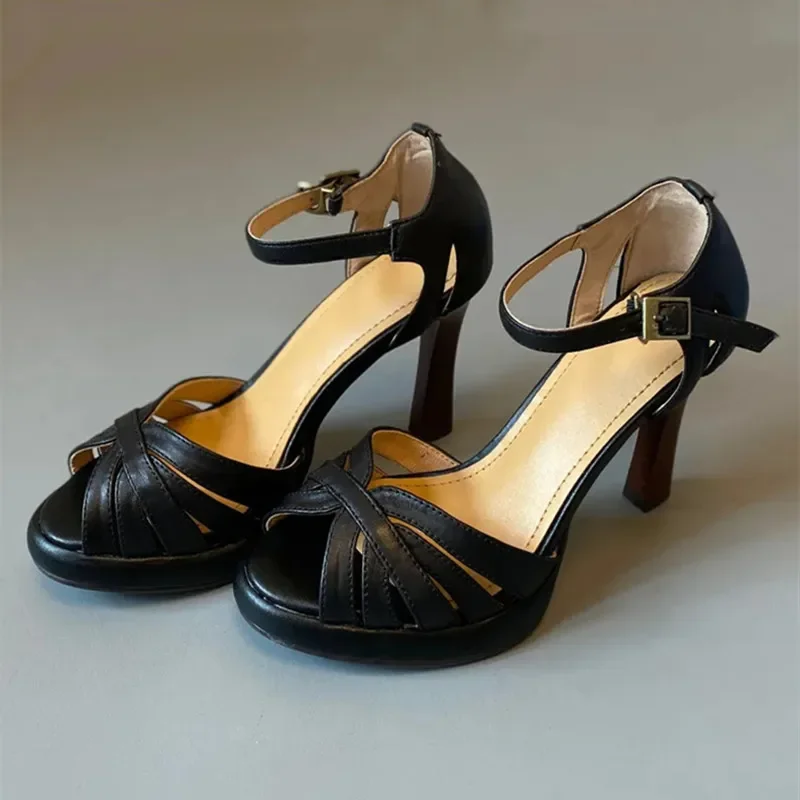 

Модные сандалии на танкетке с круглым носком и узкой пряжкой, летние пикантные элегантные сандалии на платформе с открытым носком на высоком каблуке, Zapatos Mujer