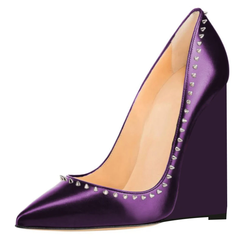 

SHOFOO Модные женские туфли на высоком каблуке. Фиолетовые (красные) кожаные одинарные туфли. Высота каблука около 12 см. Туфли на танкетке с острым носком.