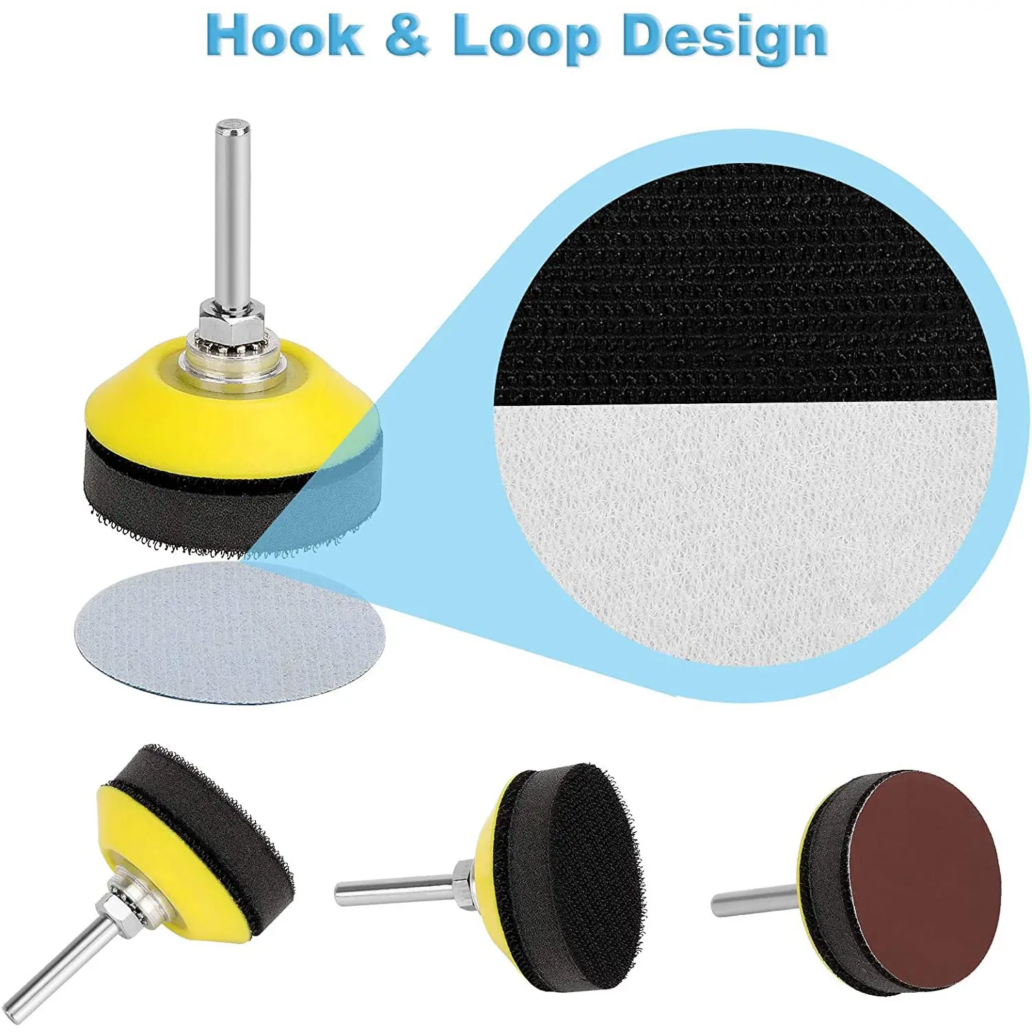 Discos de Lixar Pad Kit com Almofada de Espuma, Lixa de Gancho e Loop, Griits Lixar Discos para Ferramentas Rotativas, 50mm, 200Pcs