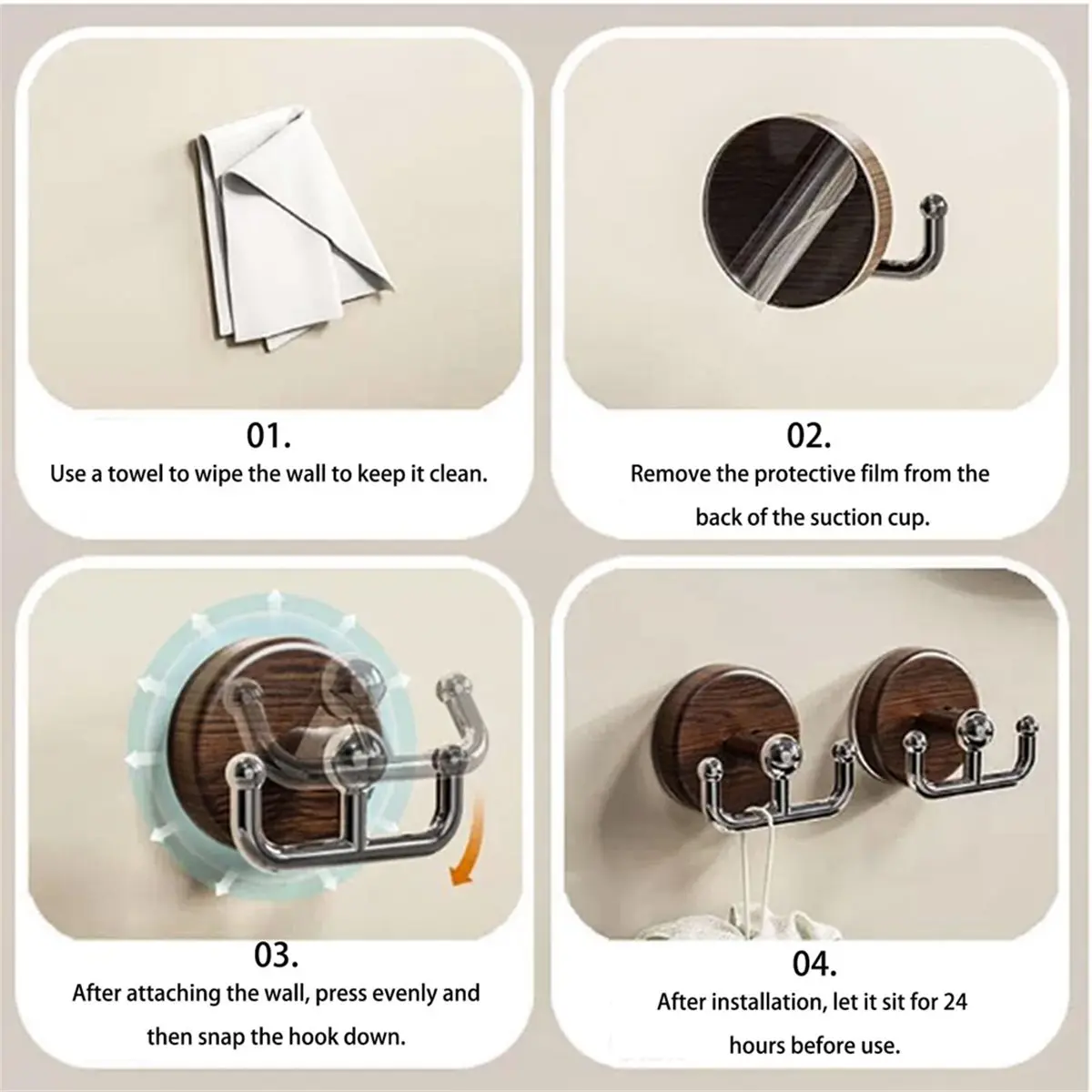 Multi-Functional Wood Grain Suction Cup Hook, No Drill Cup Hook, for Door Wreaths Front Door (4pcs)