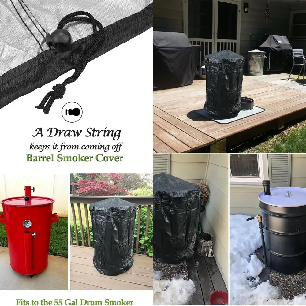 

Waterproof Heavy-Duty 55 Gallon Drum BBQ Smoker Cover - House Cooker Grill Protection
