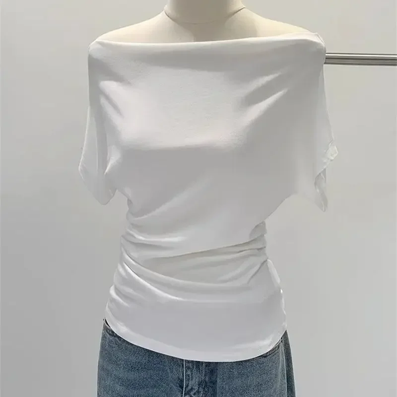 Pop Ultra-Hand Feel Modal Cotton Short Sleeve T-Shirt Women Summer Design Slim Fit Shoulder Baring Fashionable Top