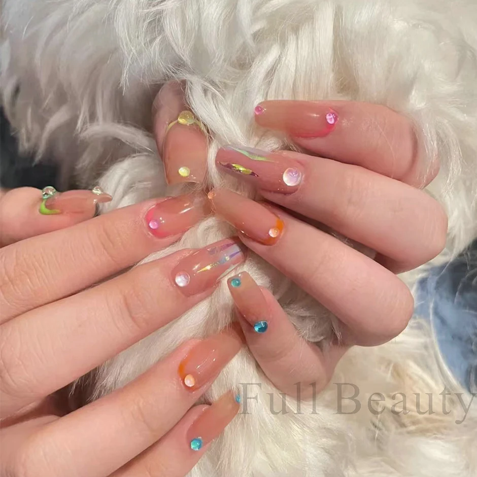 아크릴 인어 라운드 비즈 손톱 아트 장식 3D 크리스탈 눈물 방울 다채로운 보석 매력, 카와이 장식품 액세서리 LY2052