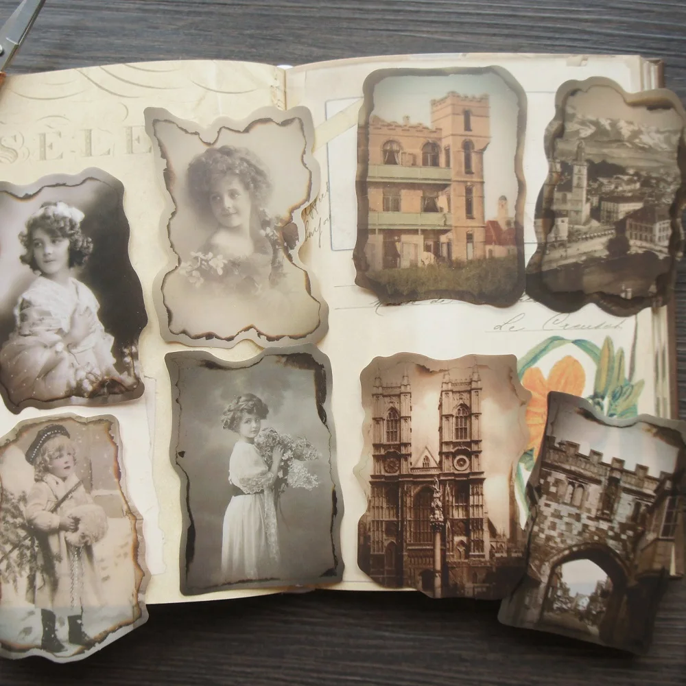 15pcs Find Old Time Photo Style Paper Sticker Scrapbooking Background DIY Gift Label Tag Decoration